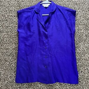 Vintage The Birds 100% Silk Blouse Purple Size 9/10 Made in Hong Kong Sleeveless